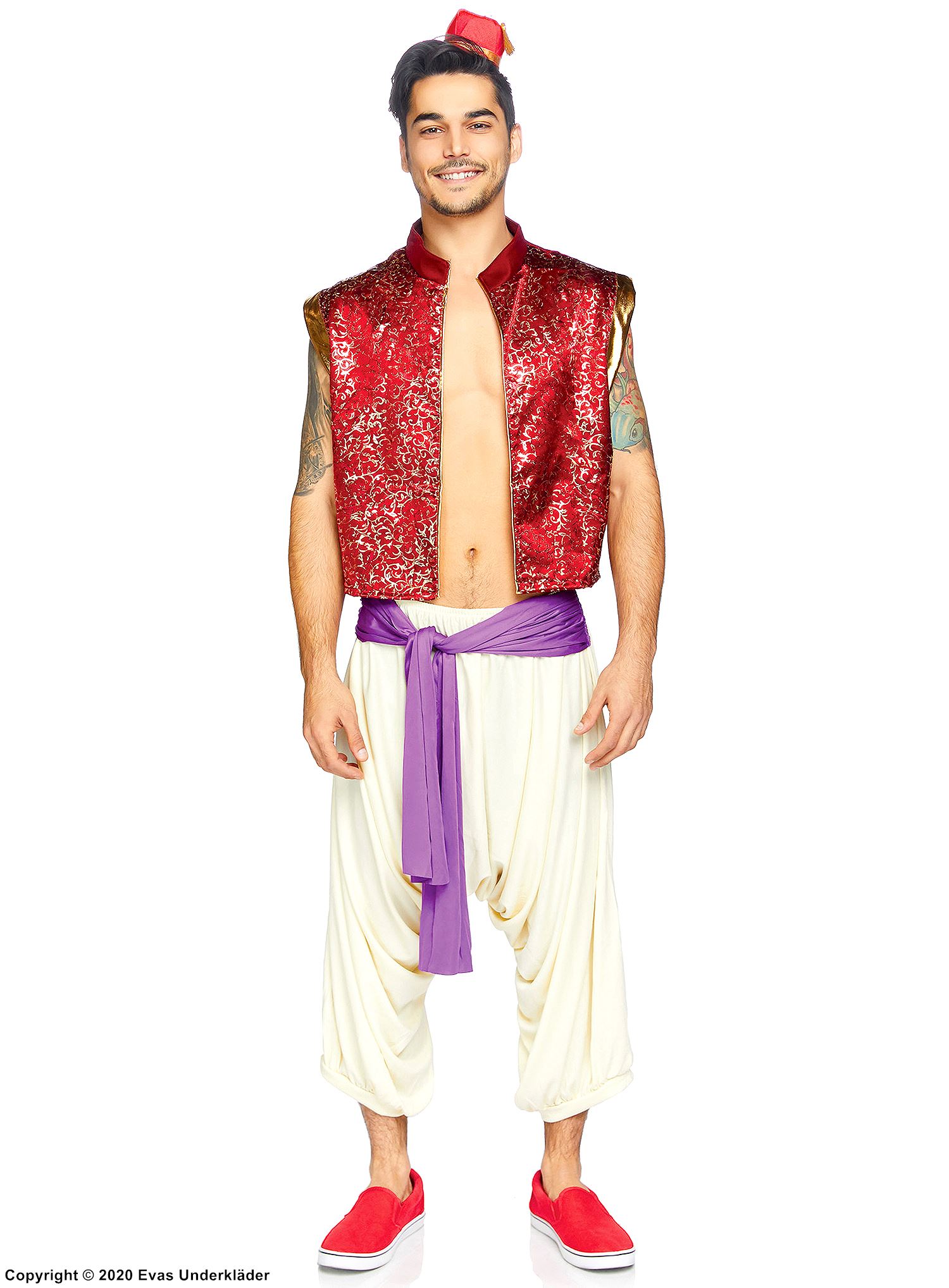 Aladdin, maskeraddräkt med topp och byxor, midjeband